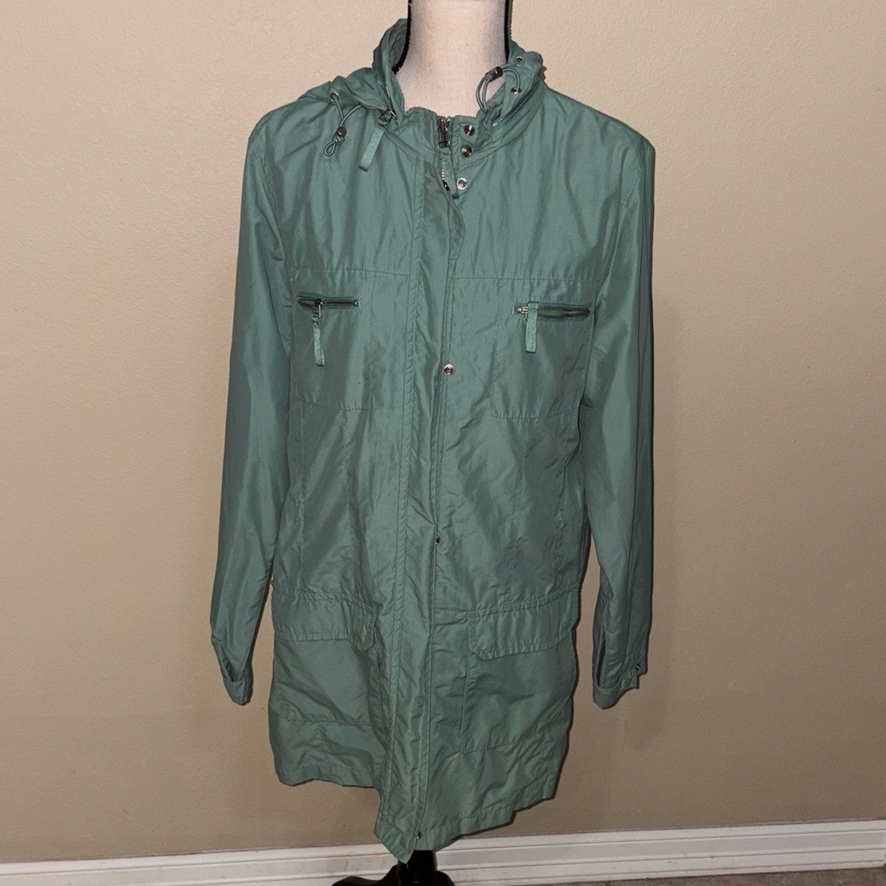 Sage Green Rain Hooded Jacket Size Large